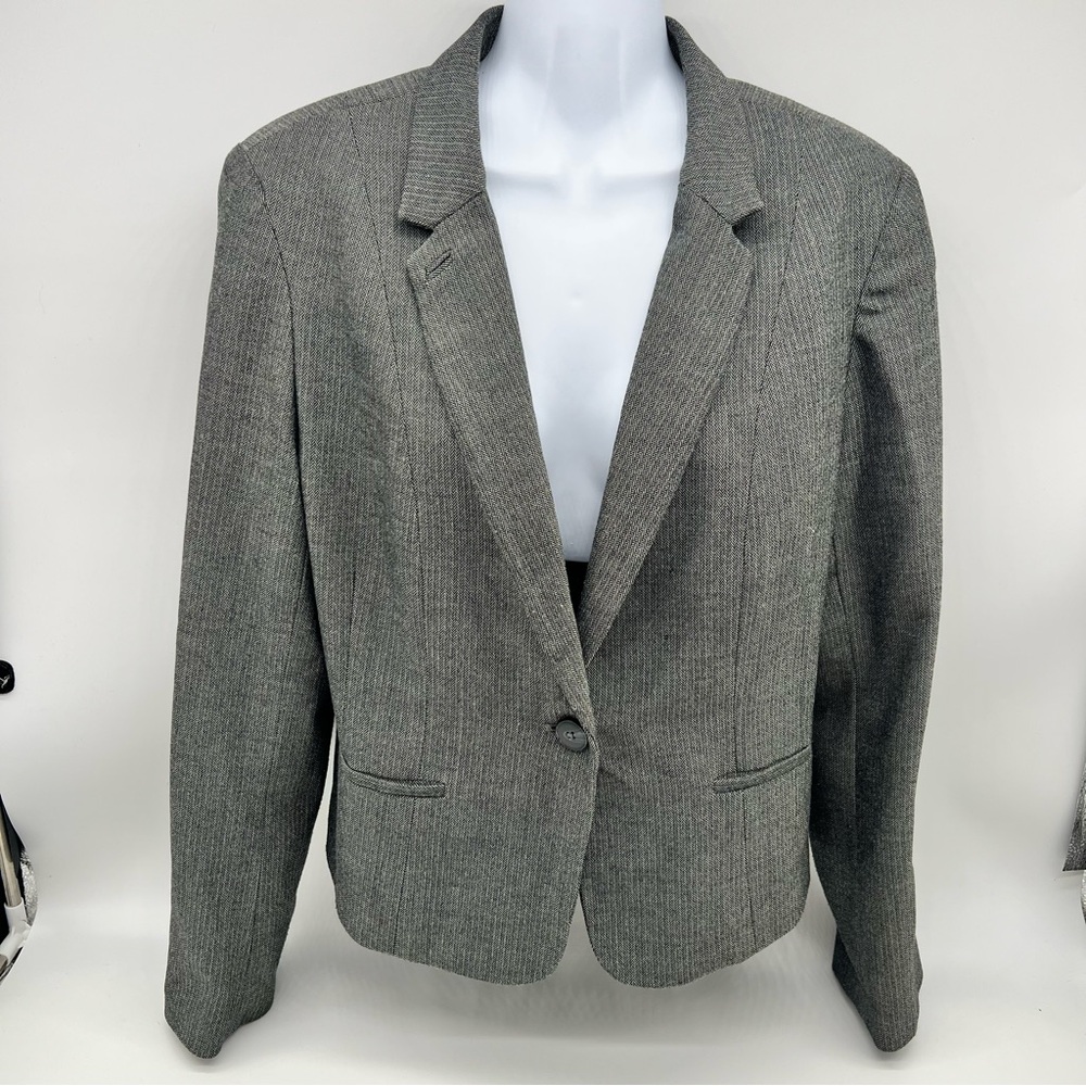 Worthington Gray Herringbone Tweed Blazer Tailored Professional Jacket- Size L